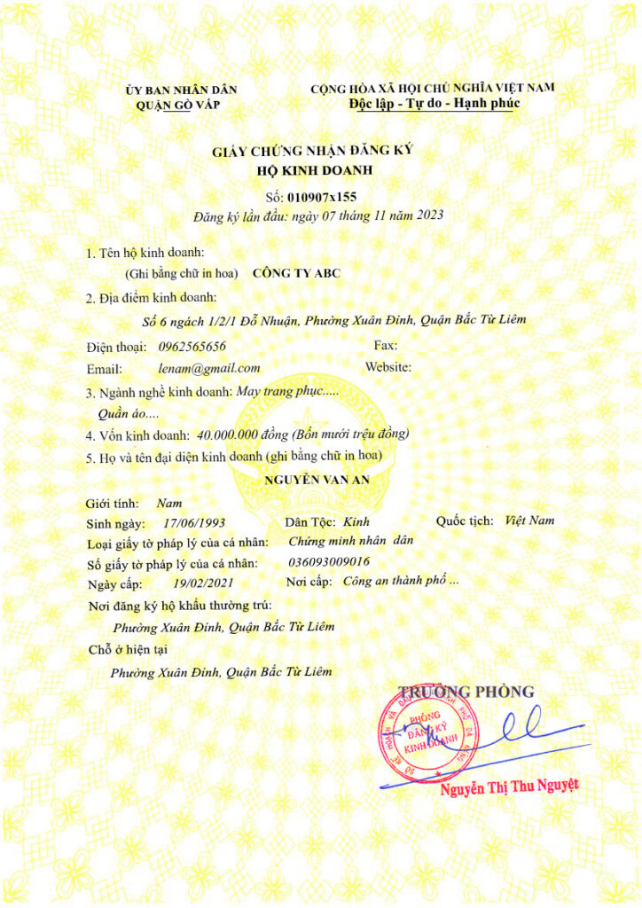 Phôi GPKD, Phôi giấy phép kinh doanh xác minh doanh nghiệp tài khoản quảng cáo ban 1 to