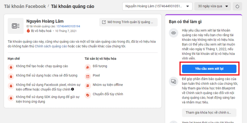 Xử lý nhanh chóng Fanpage bị hạn chế quảng cáo fanpage bi han che quang cao 1