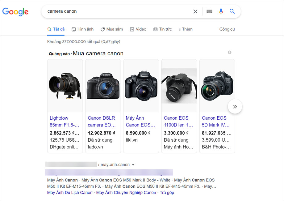 quang cao google shopping mua sam