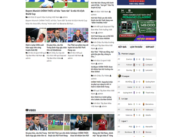 Mẫu website tin tức bóng đá wordpress