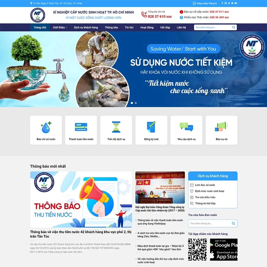 Mẫu Website xí nghiệp cấp nước chuẩn đẹp