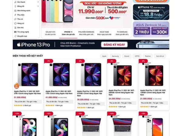 Mẫu website bán điện thoại, laptop, phụ kiện giống CellphoneS