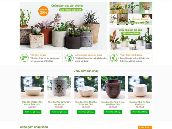 Mẫu website WordPress bán chậu cây cảnh văn phòng