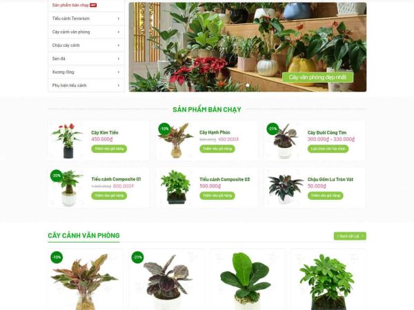 Mẫu website WordPress bán cây xanh, tiểu cảnh