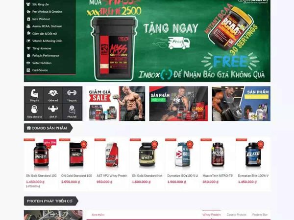 Mẫu website WordPress bán thực phẩm phòng gym