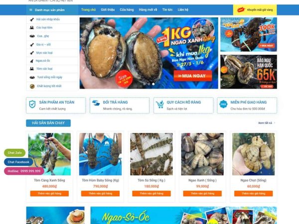 Mẫu website WordPress cửa hàng bán Hải Sản