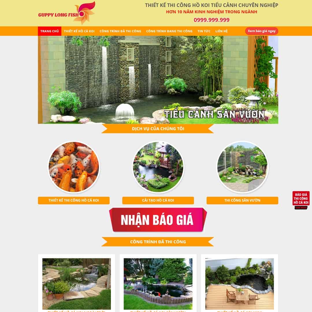 Mẫu website WordPress thi công hồ cá Koi, Tiểu cảnh