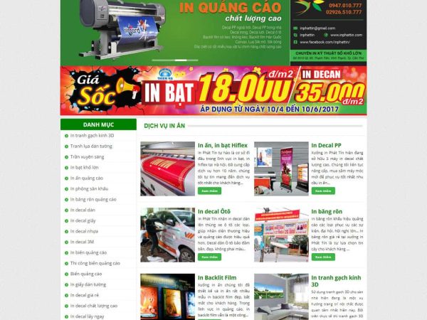 Mẫu website dịch vụ in bạt, decal