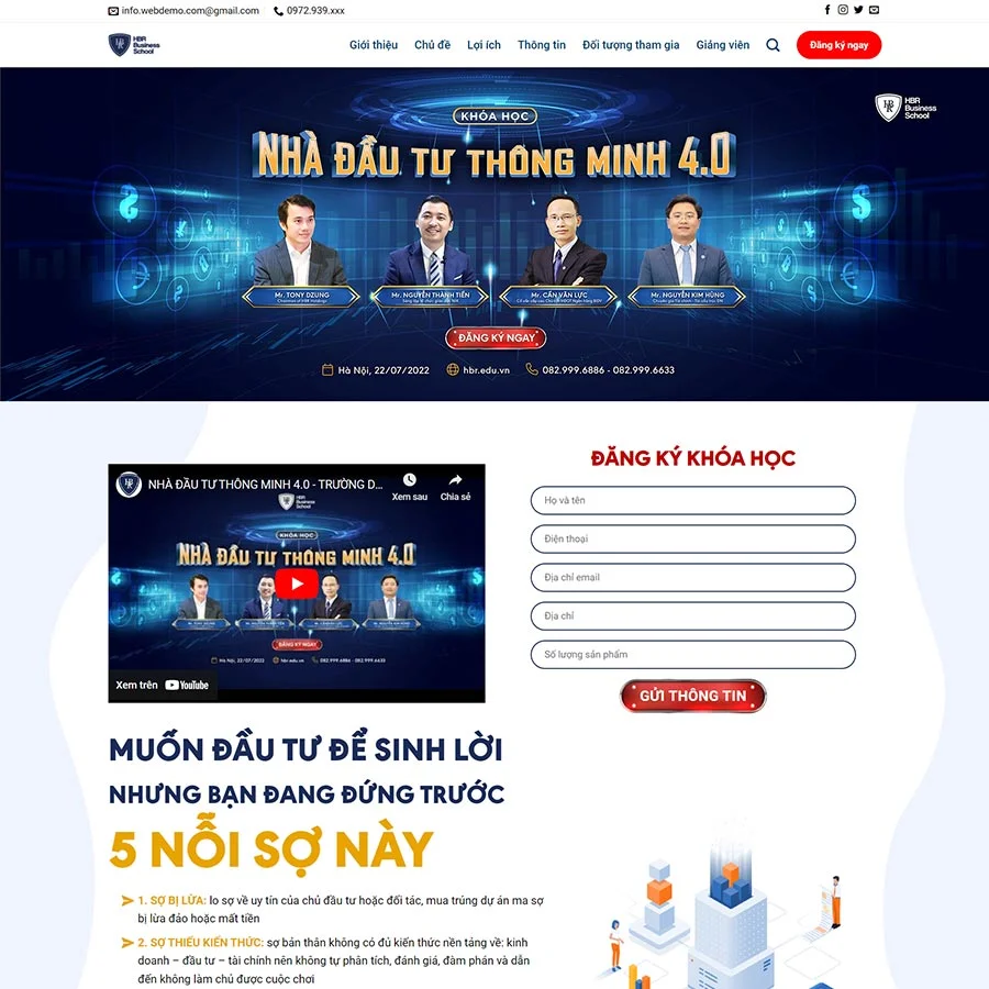 Mẫu Website khóa học đầu từ chuẩn đẹp