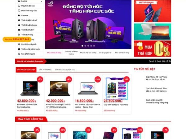 Mẫu Website Source Code Theme WordPress bán máy tính, laptop