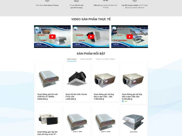 Mẫu Website bán hàng quạt công nghiệp chuẩn đẹp