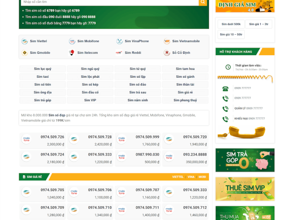 Mẫu website bán sim số chuẩn đẹp