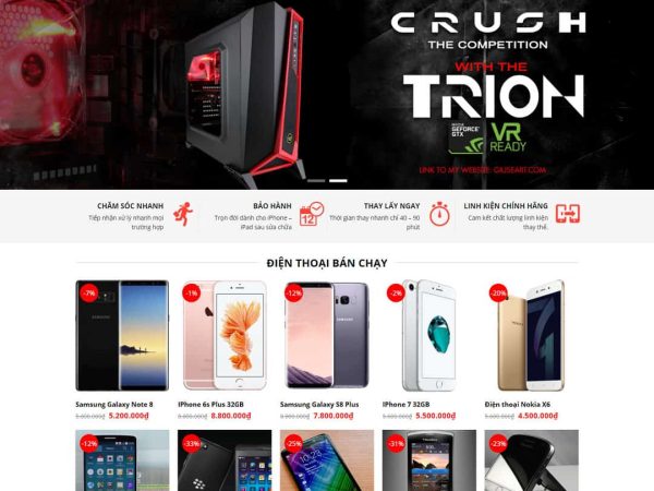 Mẫu website dịch vụ chăm sóc và sửa chữa điện thoại