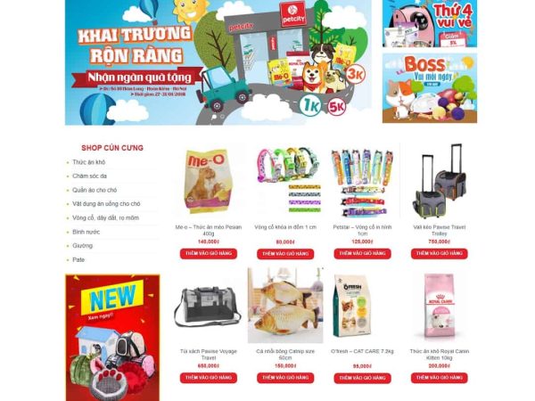 Mẫu website bán đồ chơi, thực phẩm thú cưng