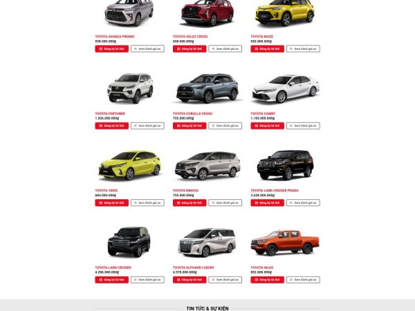Mẫu Website bán ô tô toyota 4 chuẩn đẹp