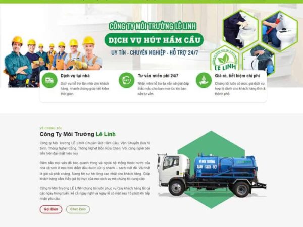 Mẫu website dịch vụ hút bể phốt, vệ sinh